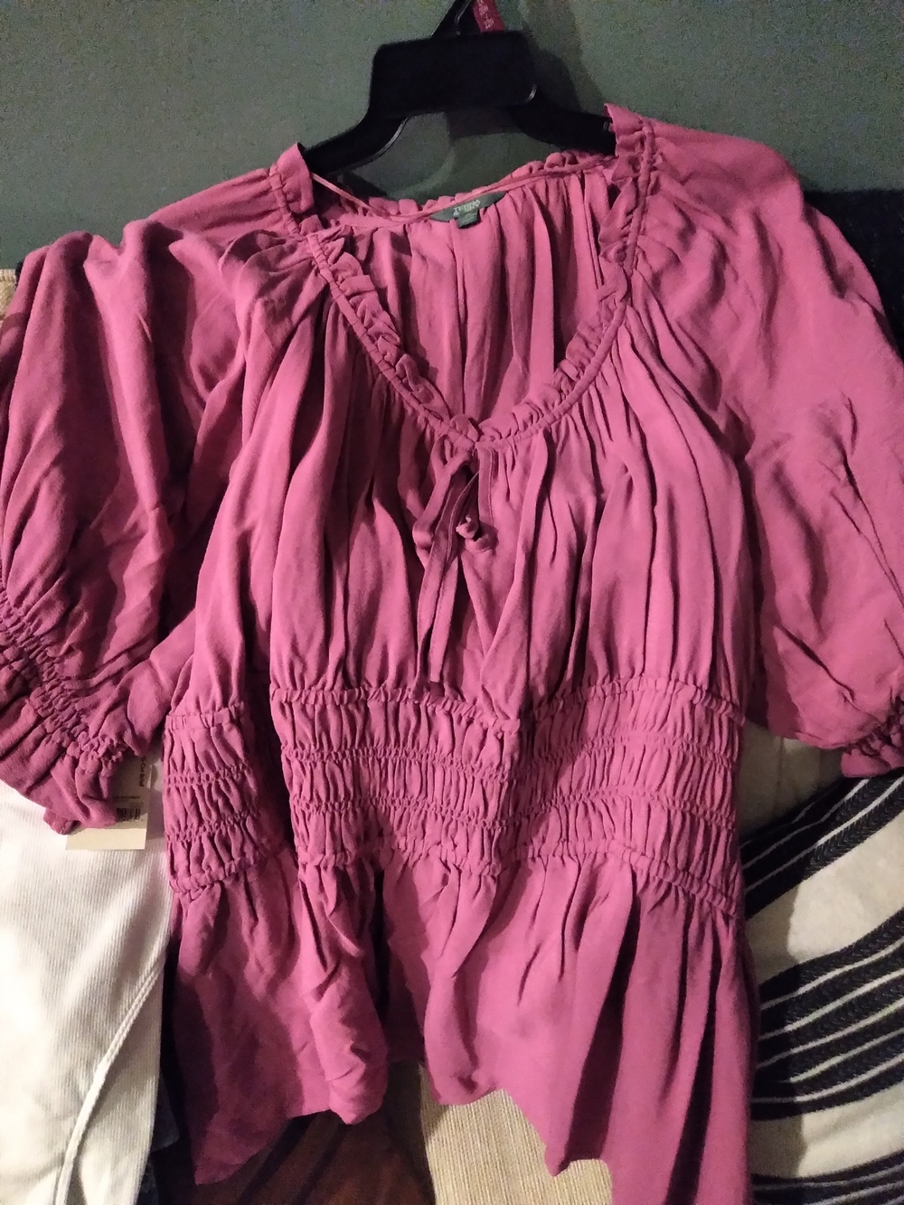 Terra & Sky Mauve Pink Peasant Blouse with Smocked Waist